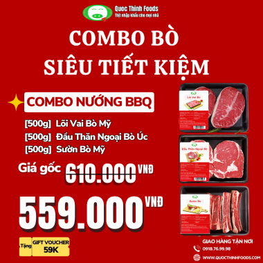 COMBO NƯỚNG BBQ : Lõi Vai Bò Mỹ, Đầu Thăn Ngoại Bò Úc, Sườn Bò Mỹ