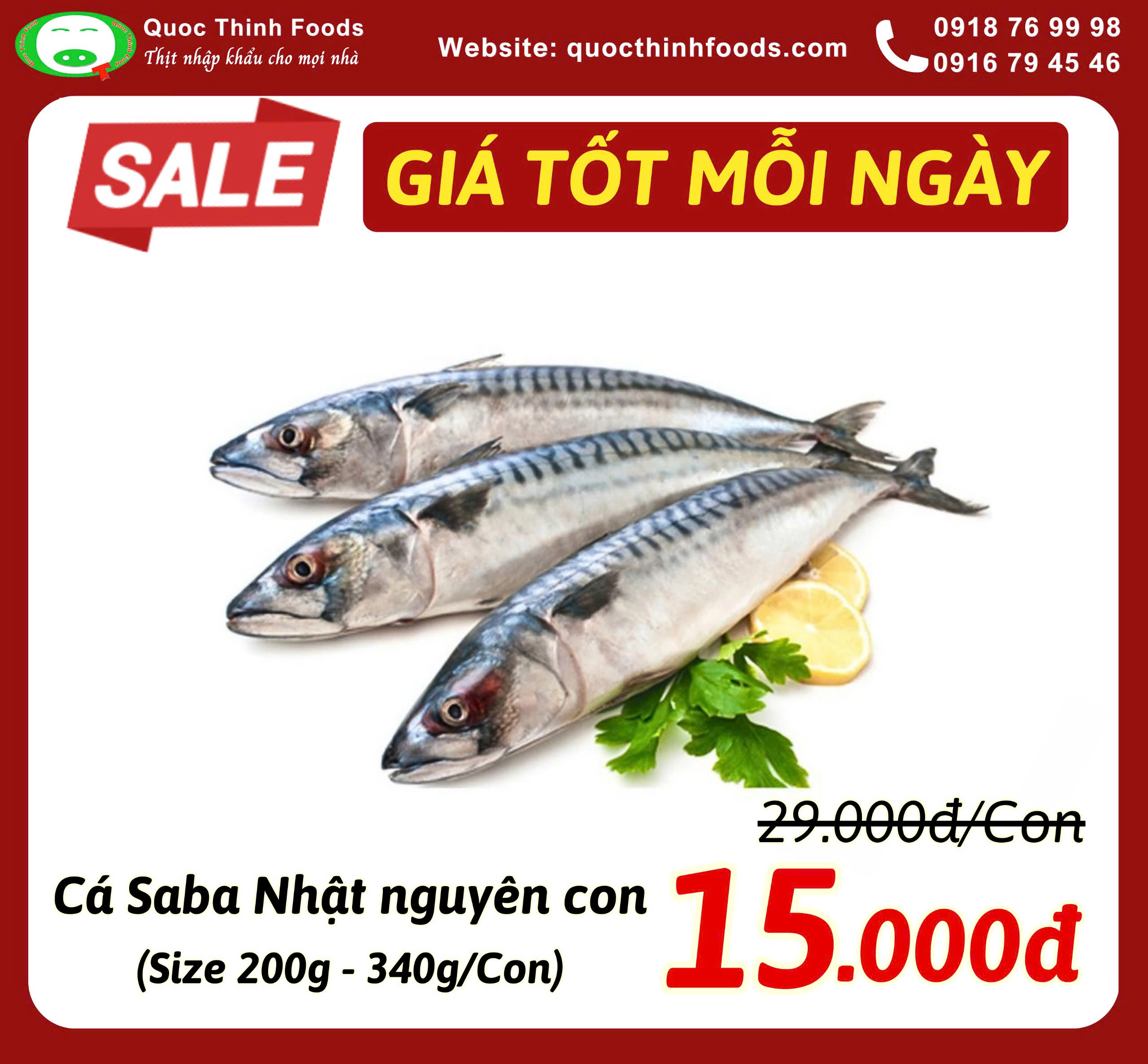 Cá Saba Nhật Nguyên Con (Whole Japanese Mackerel) - Size 200g - 340g/Con